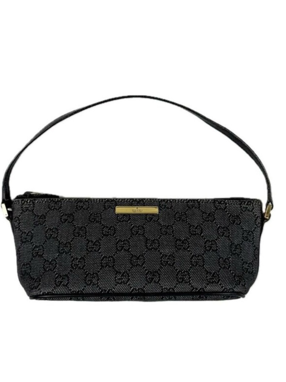 Gucci Black GG Boat Pochette with Gold Plaque